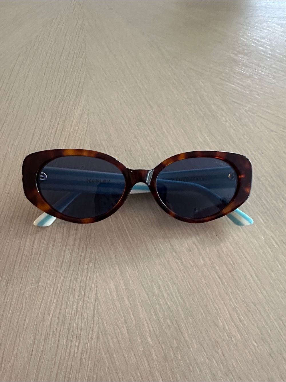 Anthropologie I-SEA Tortoise Shell Sunglasses.Blue & White Striped Temples